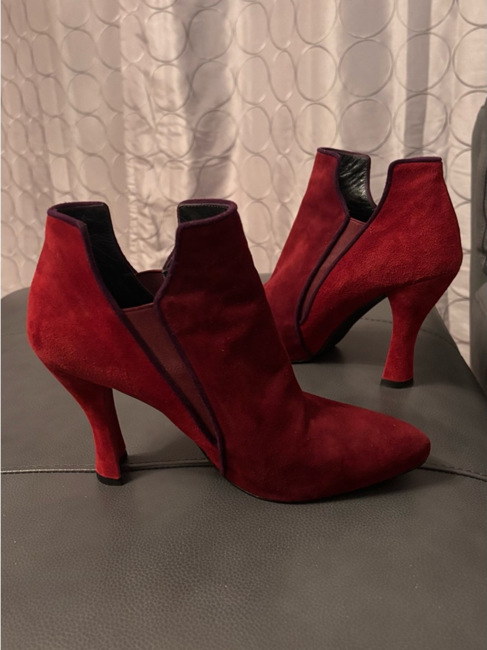 Stuart Weitzman Burgundy Suede Pointed Toe Ankle Booties